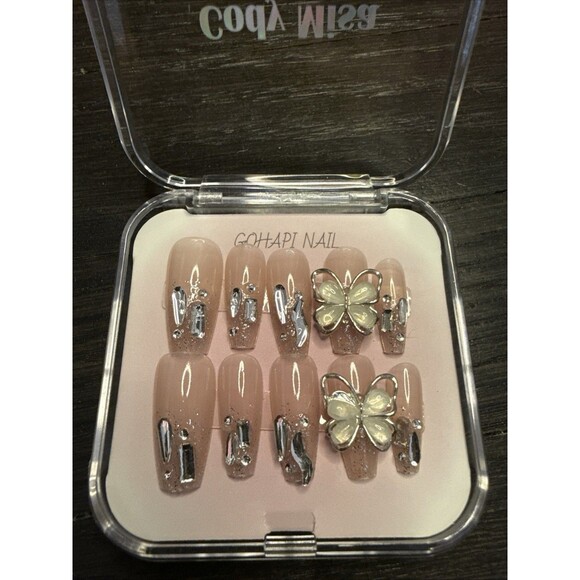 Unbranded Other - Butterfly bling press on nails – nude Glitter chrome – 3-D Luxury 10 Pcs GOHAP